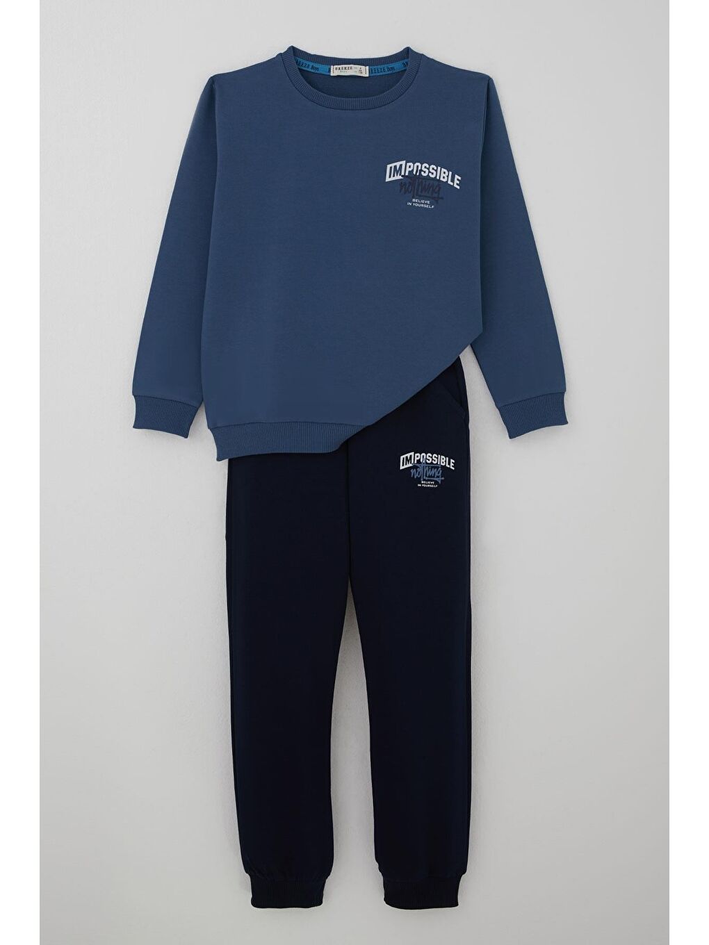 Erkek Çocuk Eşofman Takımı Sırt Baskı Detaylı Cepli İndigo (7-12 Yaş)