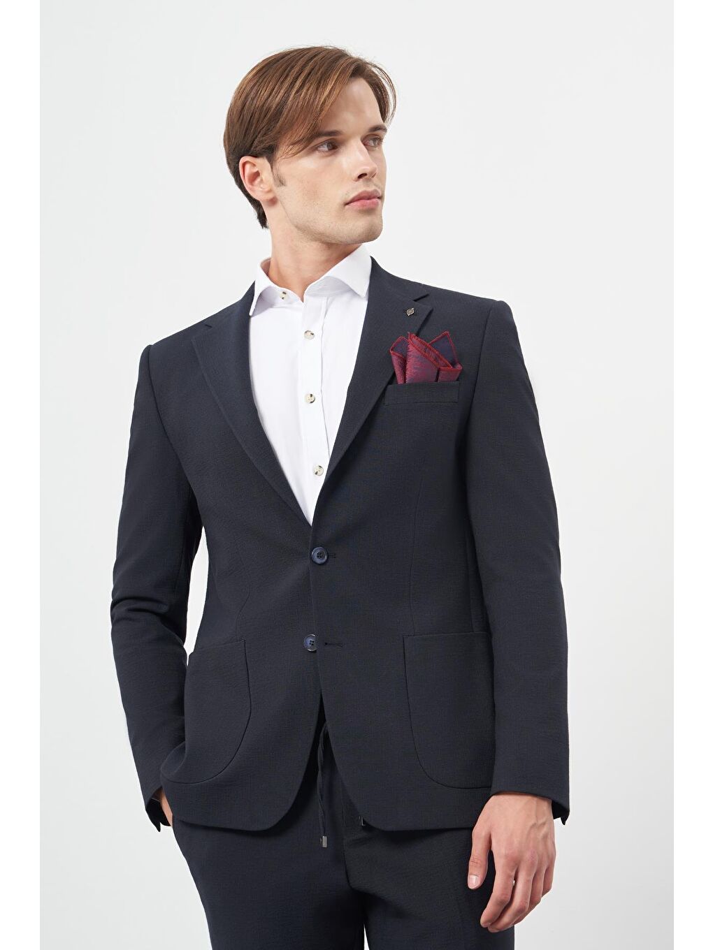 Koyu Lacivert Örme Mono Yaka Yarım Astar Esnek 6 Drop Slim Fit Classic Takım Elbise 1001245174