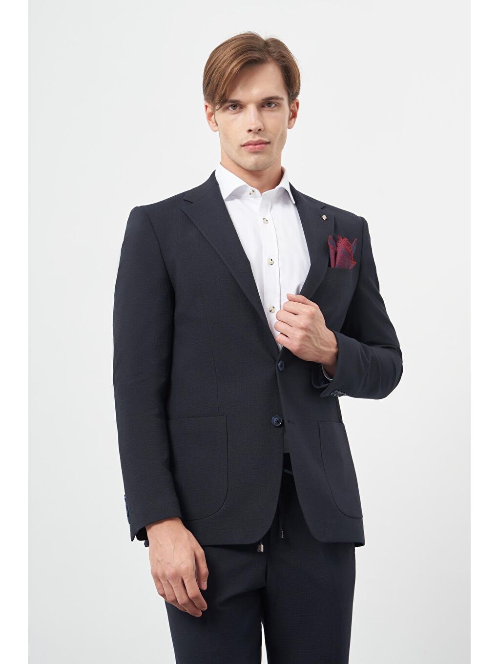 Koyu Lacivert Örme Mono Yaka Yarım Astar Esnek 6 Drop Slim Fit Classic Takım Elbise 1001245174-2