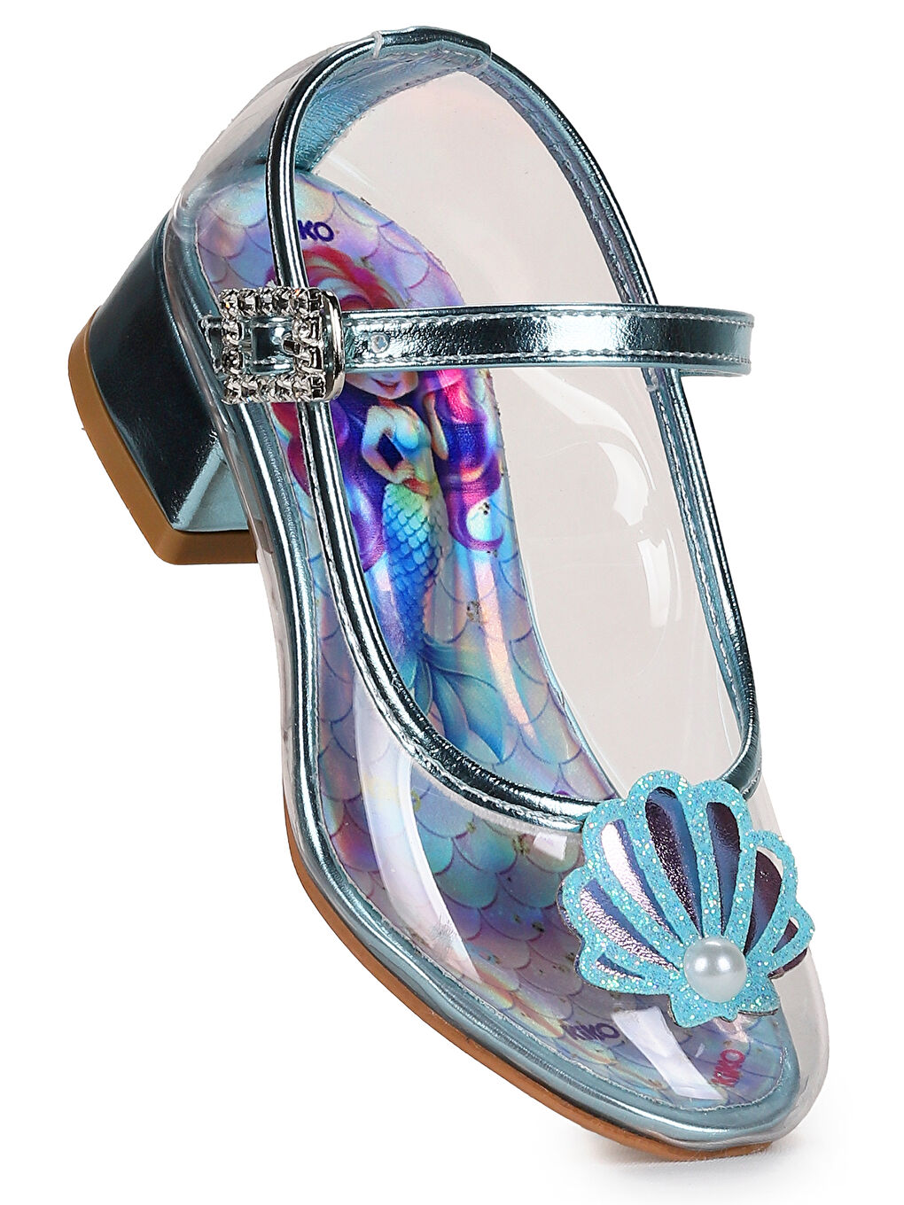 Turkuaz Deniz Kızı Şeffaf Kız Çocuk Topuklu Abiye Ayakkabı