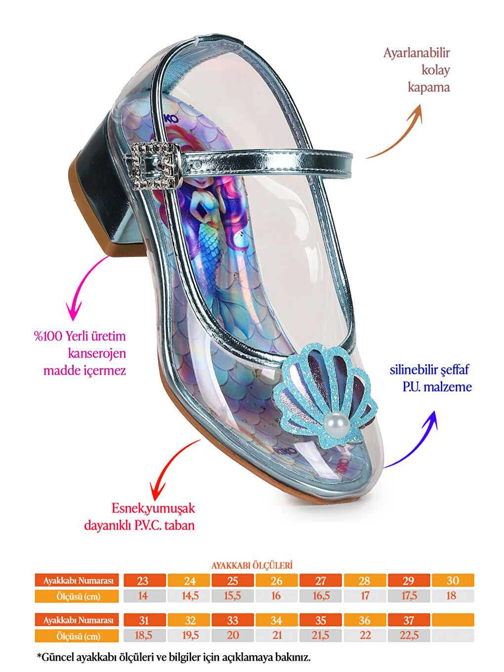 Turkuaz Deniz Kızı Şeffaf Kız Çocuk Topuklu Abiye Ayakkabı-1