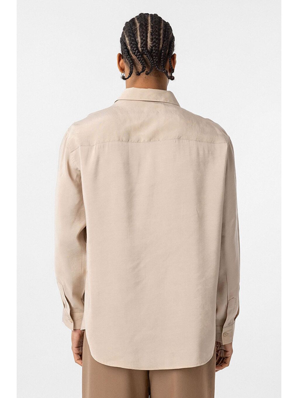 Oversize Modal Kumaş Gömlek Bej-4