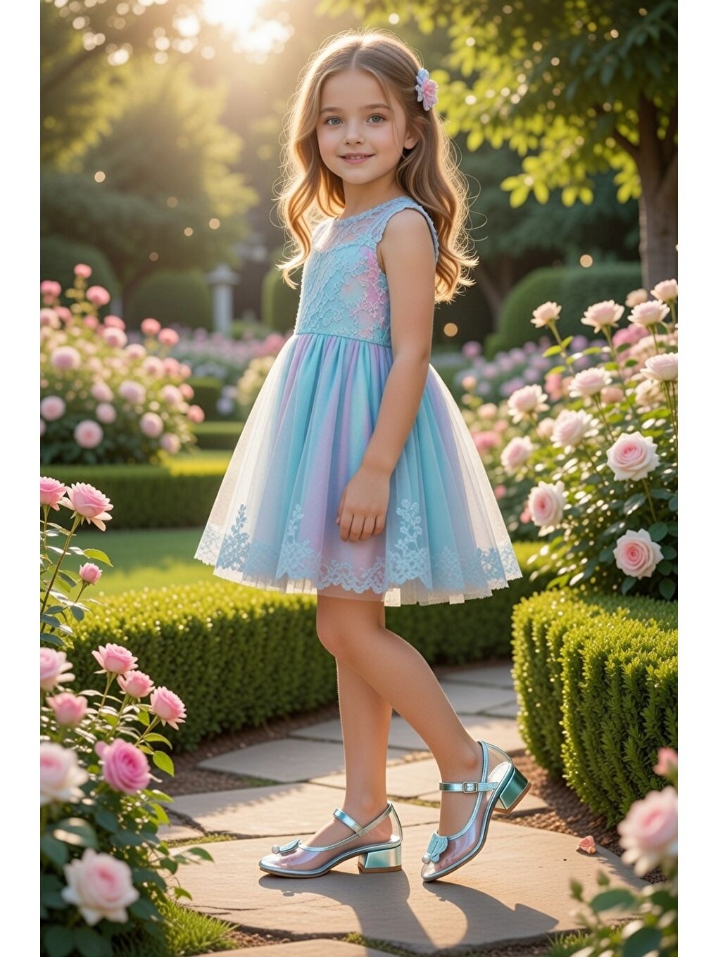 Turkuaz Deniz Kızı Şeffaf Kız Çocuk Topuklu Abiye Ayakkabı-2