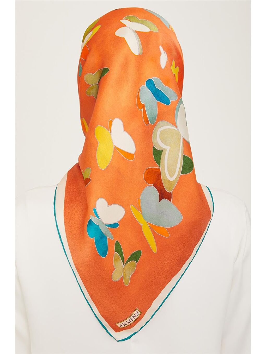 Turuncu Obje Desenli Twill İpek Eşarp 24Ya9146 33 02-3