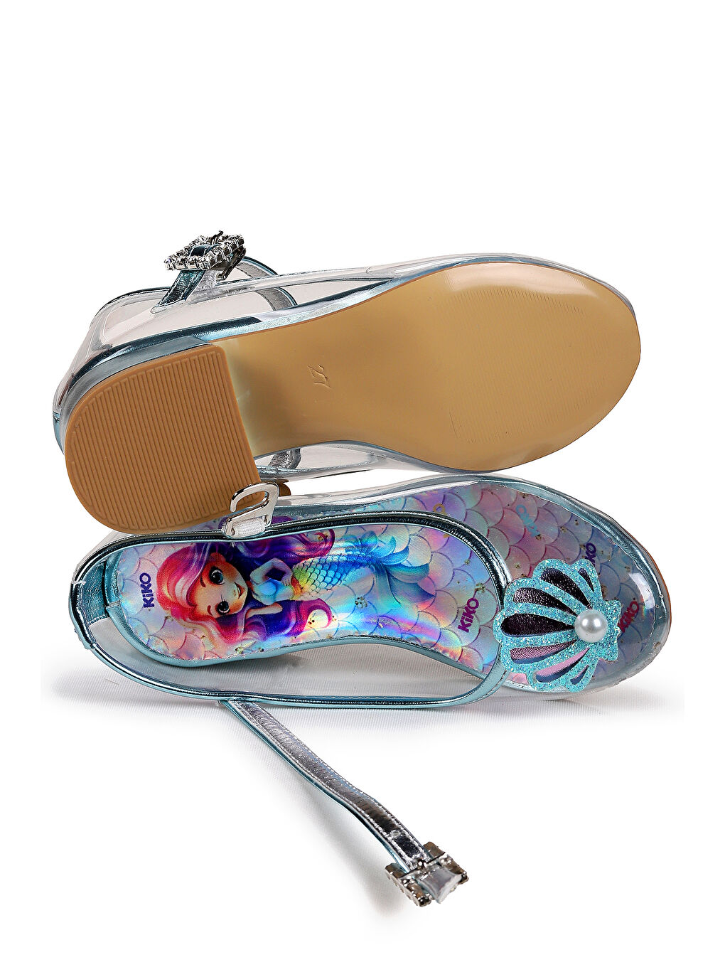 Turkuaz Deniz Kızı Şeffaf Kız Çocuk Topuklu Abiye Ayakkabı-4