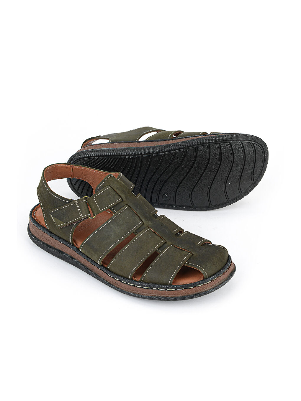 Erkek Hakiki Deri Sandalet 1611045ZS32 Haki-3
