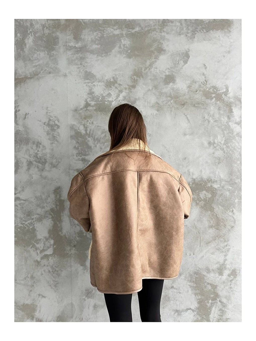 Bej Dokulu Kahve Süet İçi Kürk Oversize Zr Mont-5