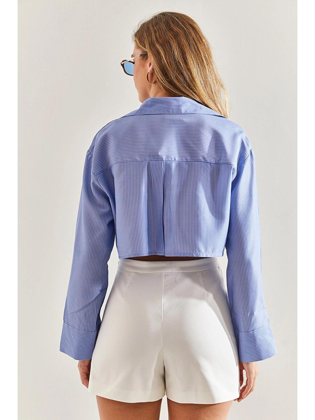 Mavi Bianco Lucci Kadın Cepli Çizgili Crop Gömlek 60171035-2
