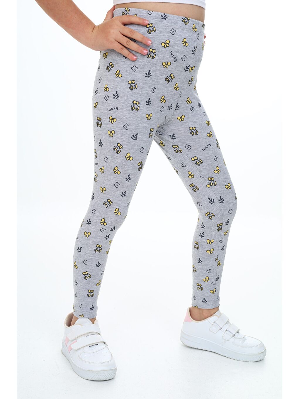 Gri Kız Çocuk Baskılı Tayt-2