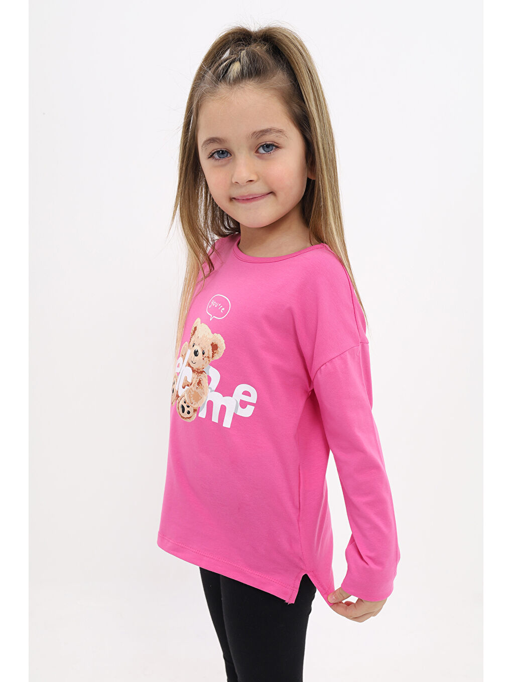 Fuşya Kız Çocuk Baskılı Tişört-1