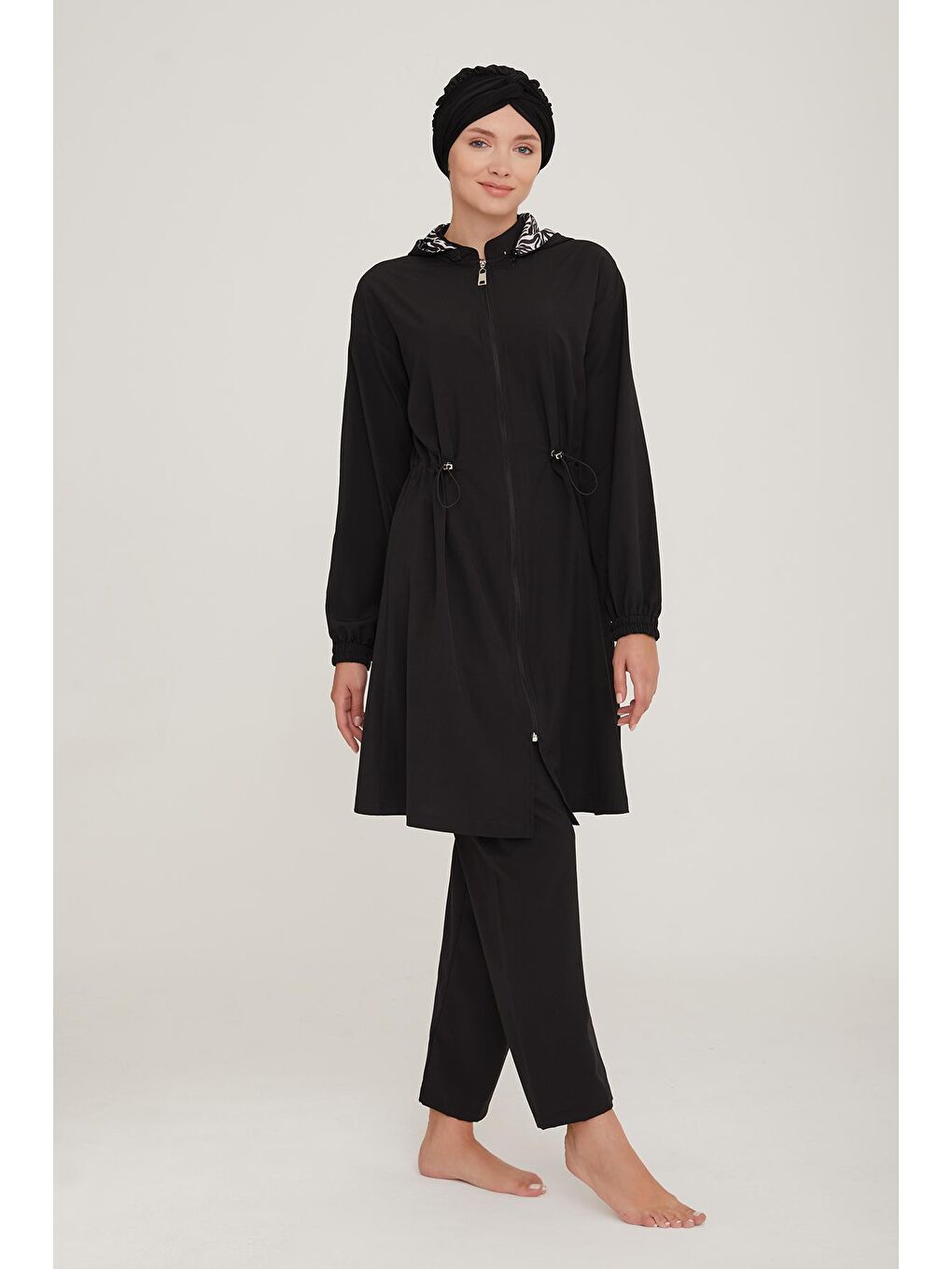 Paraşüt Kapüşonlu Tam Kapalı Tesettür Mayo Alım 4479 Siyah-1