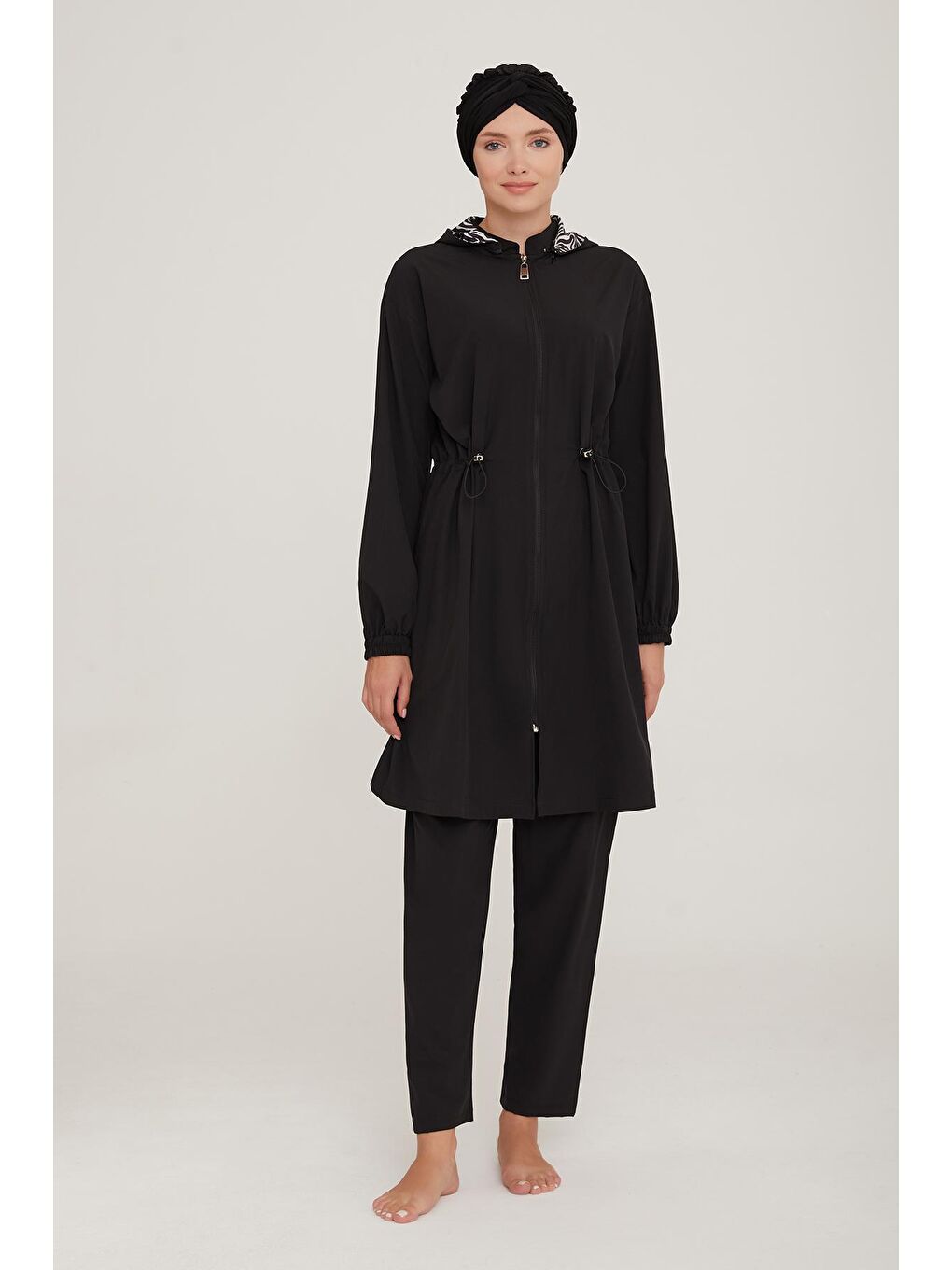 Paraşüt Kapüşonlu Tam Kapalı Tesettür Mayo Alım 4479 Siyah-2