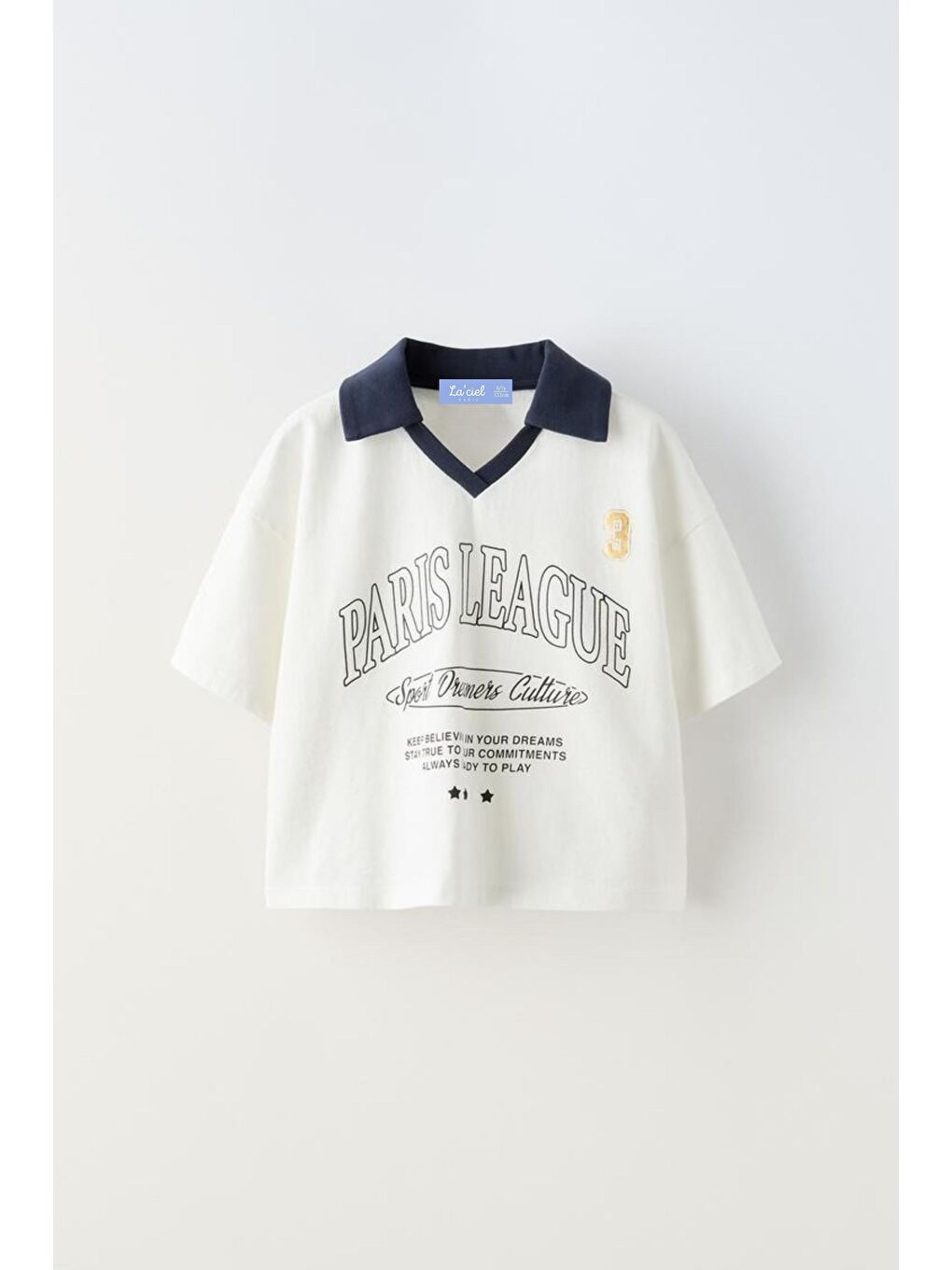 Karışık Sloganlı Polo Yaka T-Shirt Geniş Eşofman Alt-Üst Takım Kız Çocuk-4