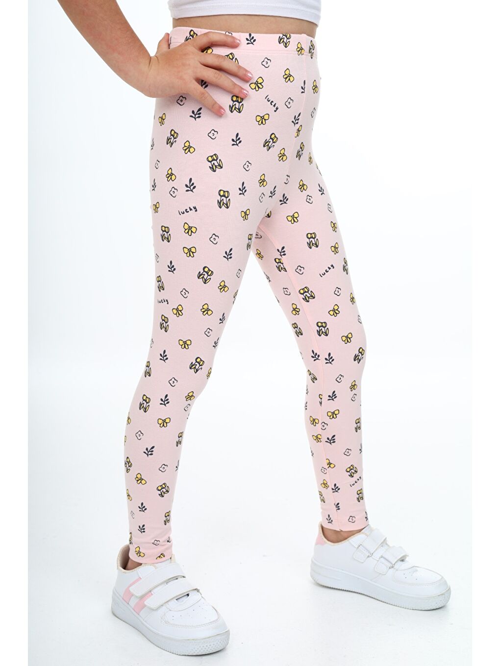 Pembe Kız Çocuk Baskılı Tayt-2