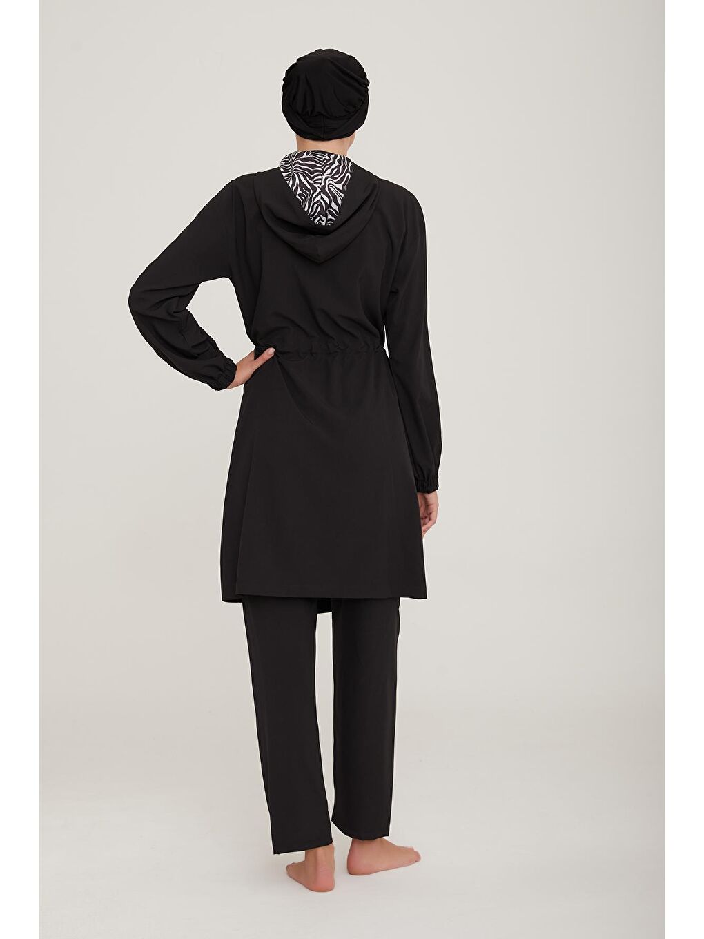 Paraşüt Kapüşonlu Tam Kapalı Tesettür Mayo Alım 4479 Siyah-3