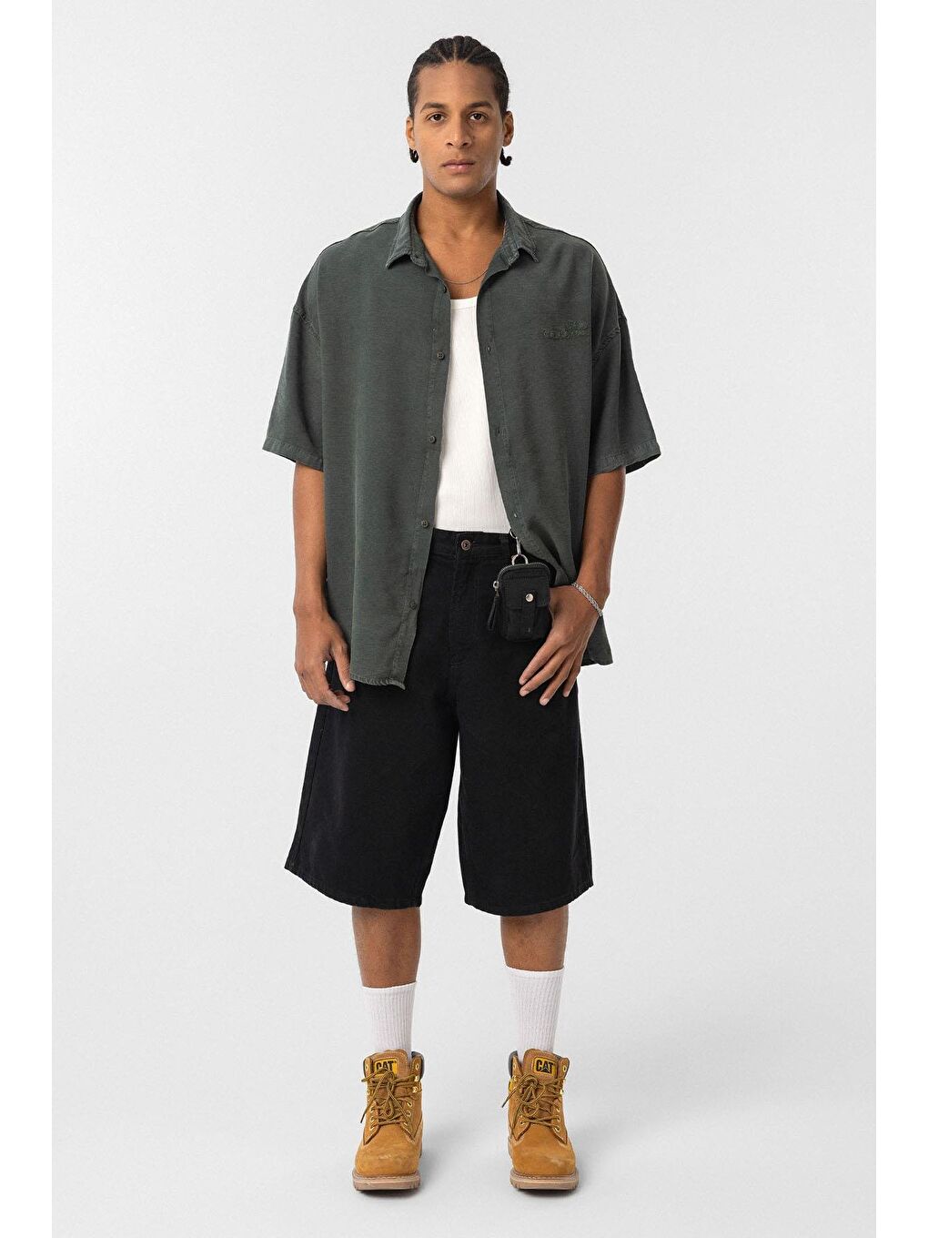 Yeşil Arka Baskılı Oversize Gömlek Koyu Yesıl