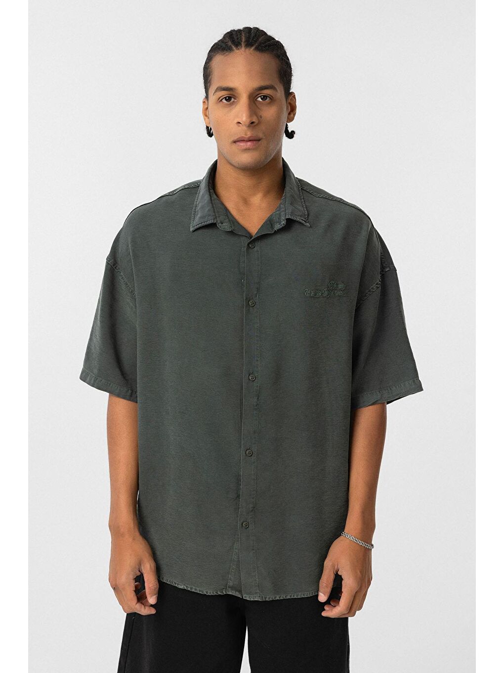 Yeşil Arka Baskılı Oversize Gömlek Koyu Yesıl-1