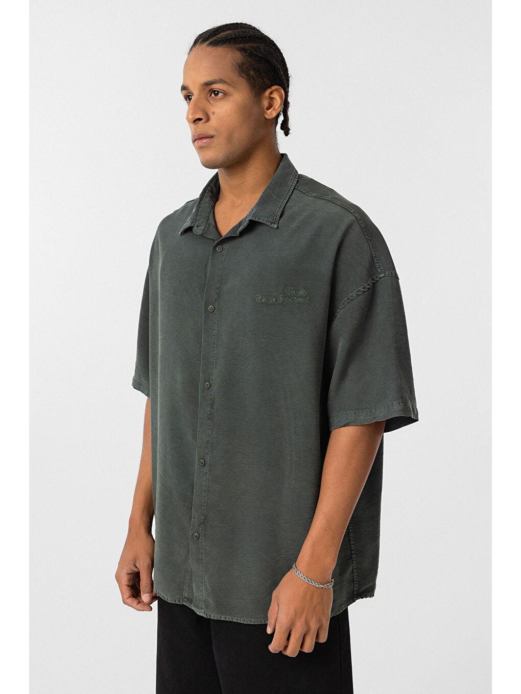 Yeşil Arka Baskılı Oversize Gömlek Koyu Yesıl-2