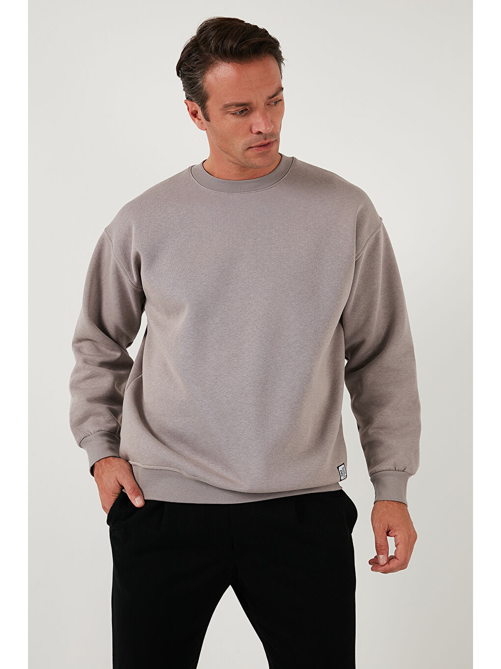 Buratti Açık Antrasit Regular Fit Bisiklet Yaka Pamuklu İçi Tüylü Yumuşak Şardonlu Erkek Sweatshirt 5905255 - 1