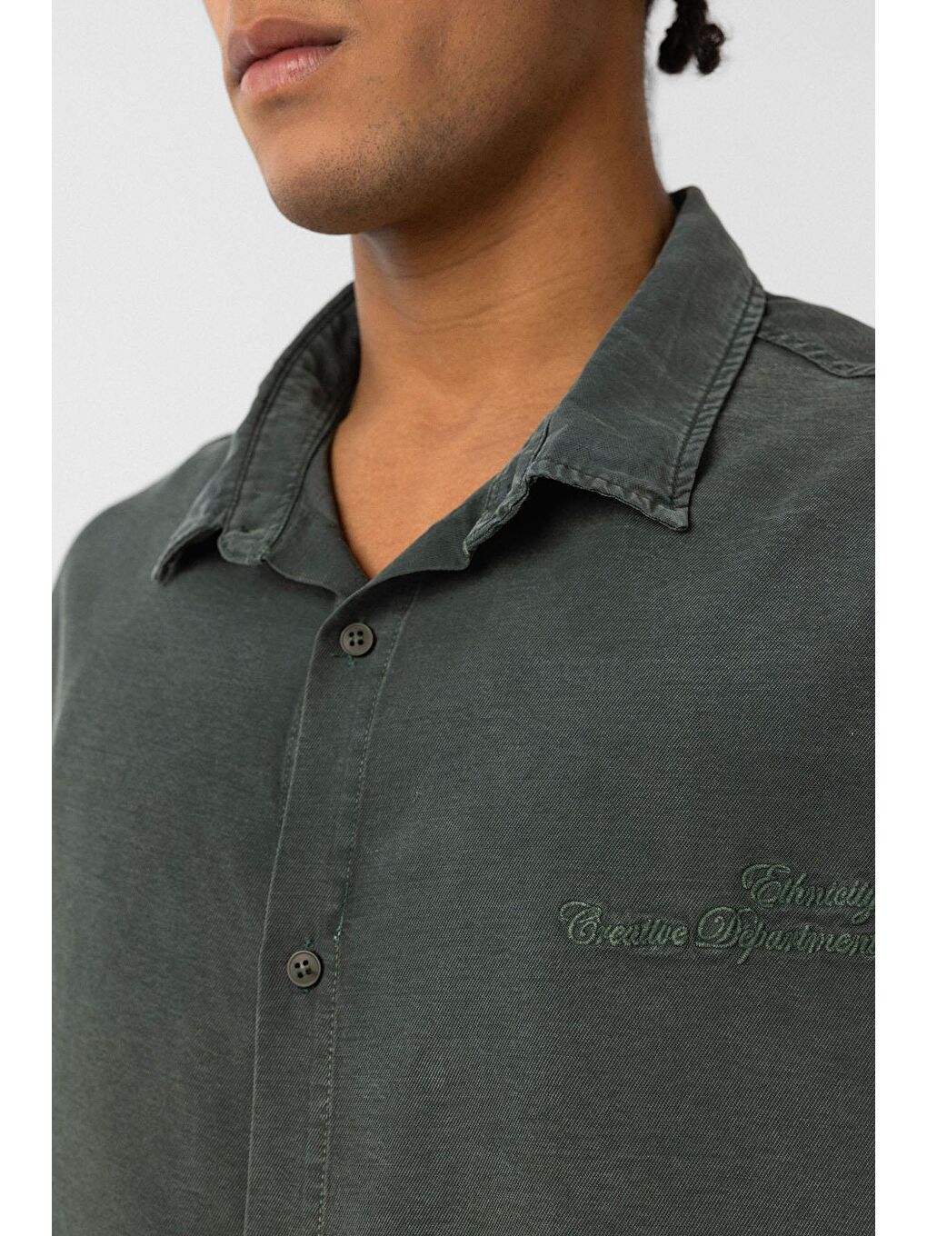 Yeşil Arka Baskılı Oversize Gömlek Koyu Yesıl-4