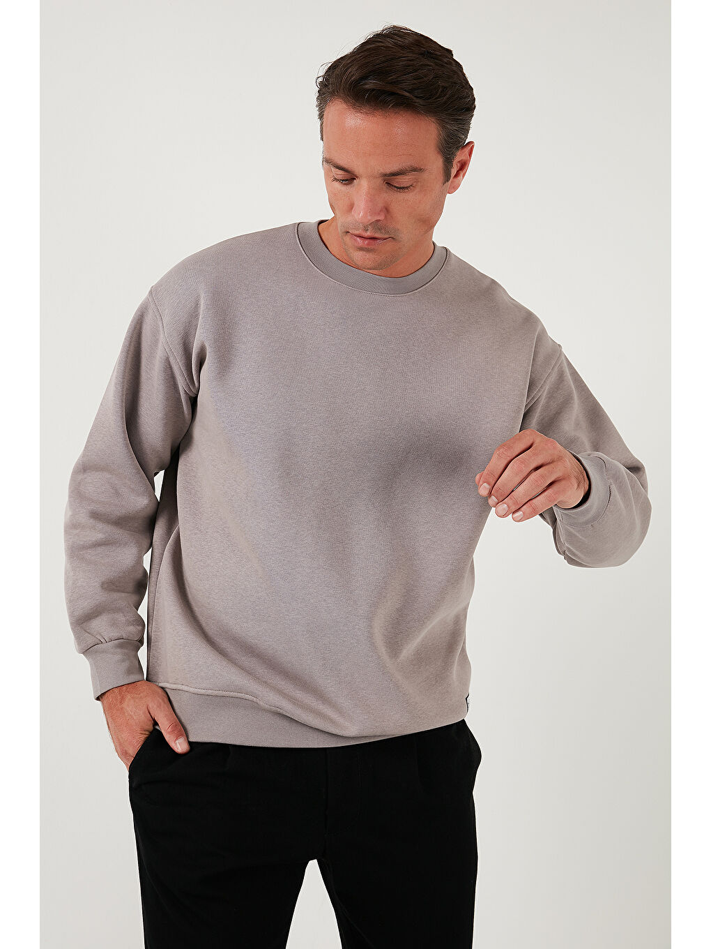 Buratti Açık Antrasit Regular Fit Bisiklet Yaka Pamuklu İçi Tüylü Yumuşak Şardonlu Erkek Sweatshirt 5905255 - 2