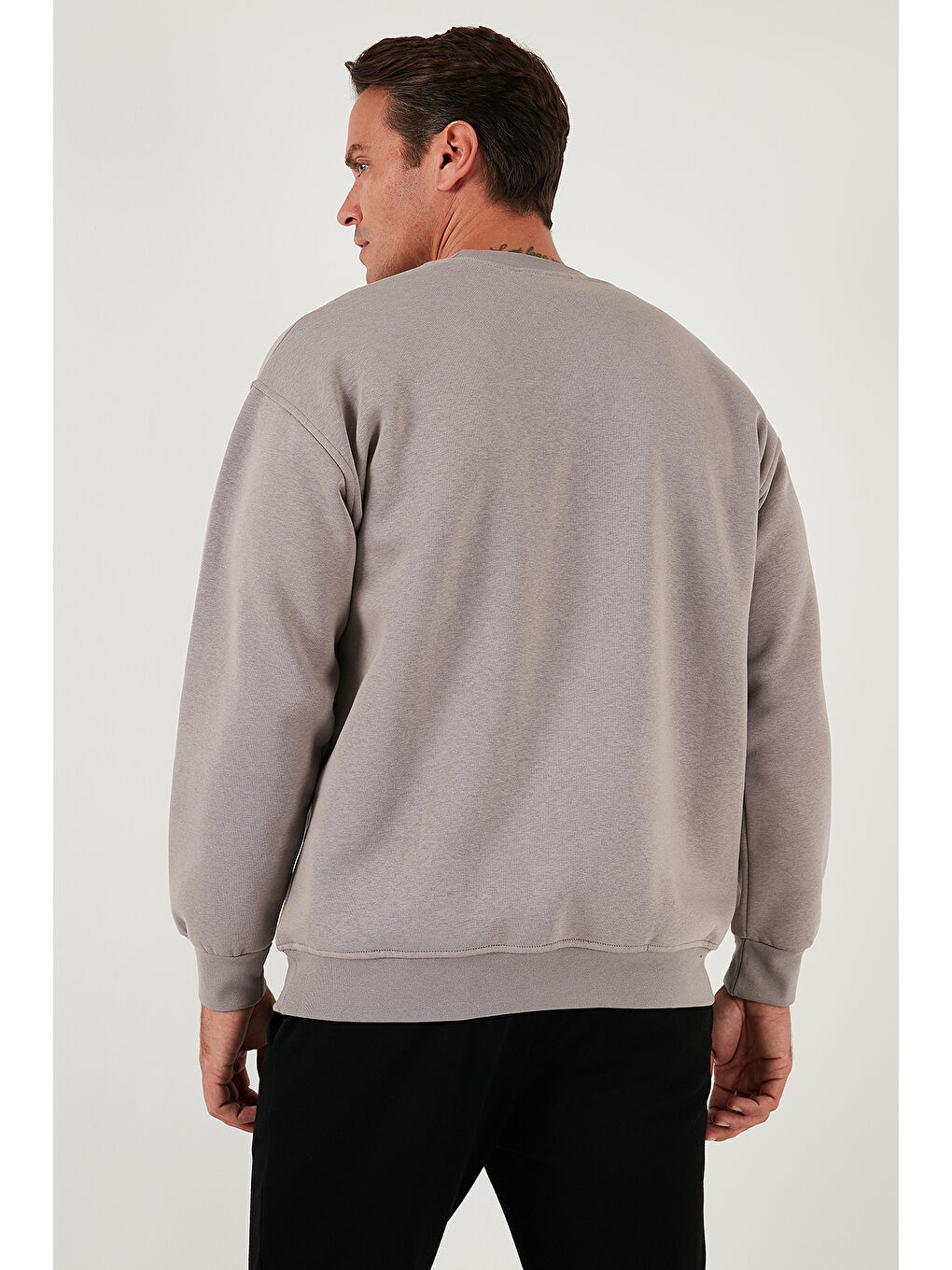 Buratti Açık Antrasit Regular Fit Bisiklet Yaka Pamuklu İçi Tüylü Yumuşak Şardonlu Erkek Sweatshirt 5905255 - 4