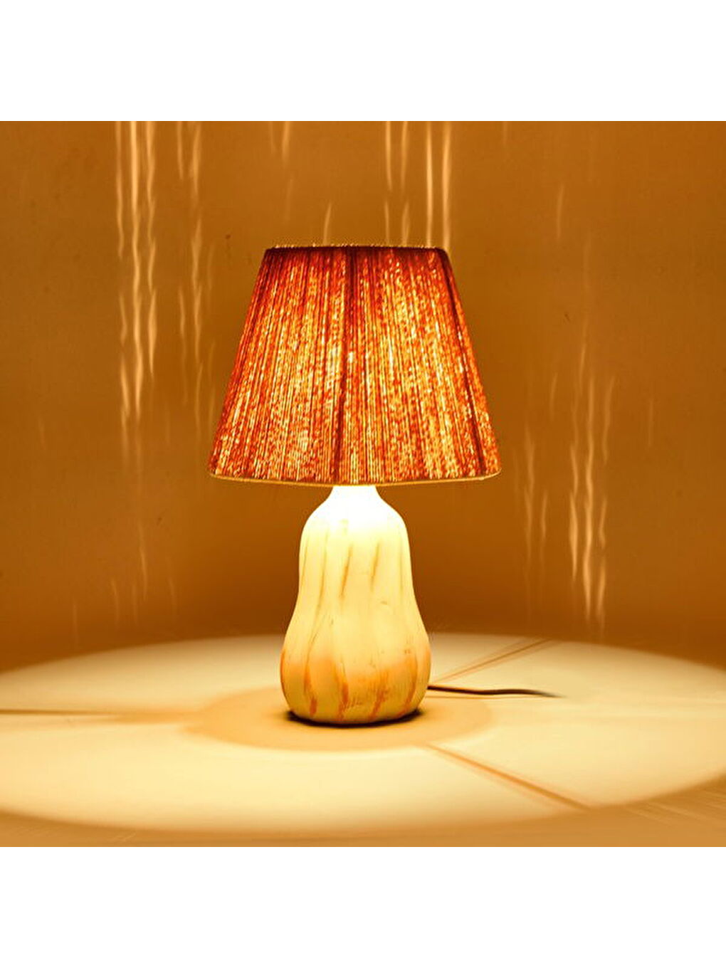 Pembe Santa Fe Seramik Abajur - Krem / Somon - 40x40x20 cm-4