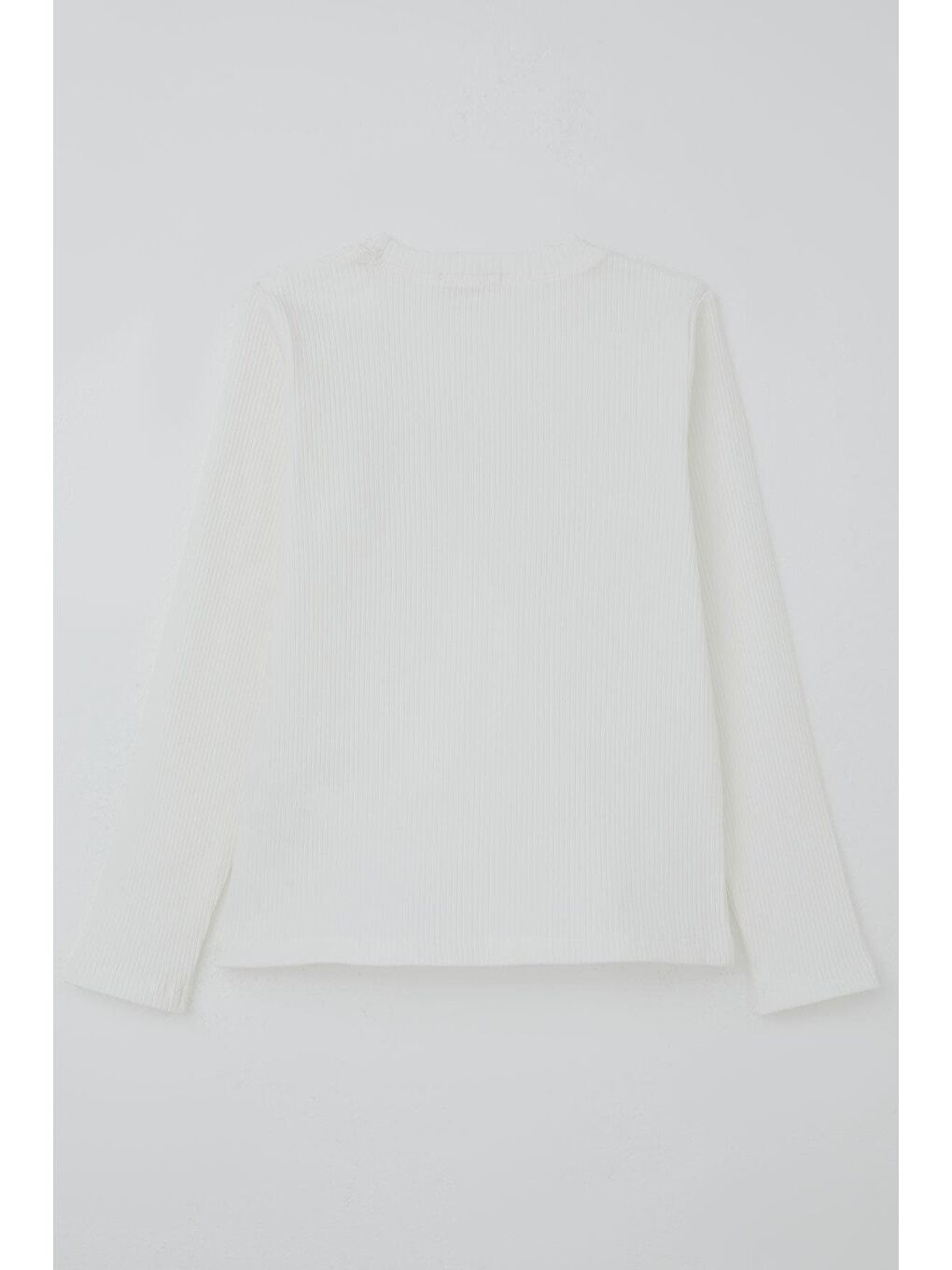 Kız Çocuk Uzun Kollu Tişört İncili Pullu Fiyonk Armalı Beyaz (9-14 Yaş)-3