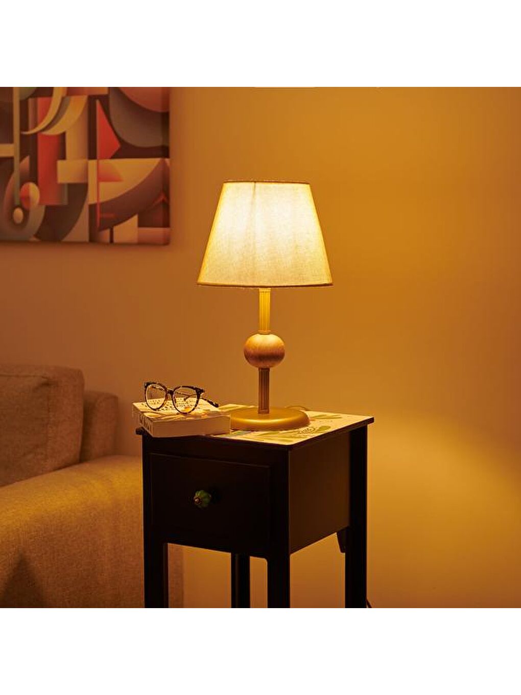 Kahverengi Ahşap Detaylı Metal Abajur - Eskitme - 43x25x25 cm-4