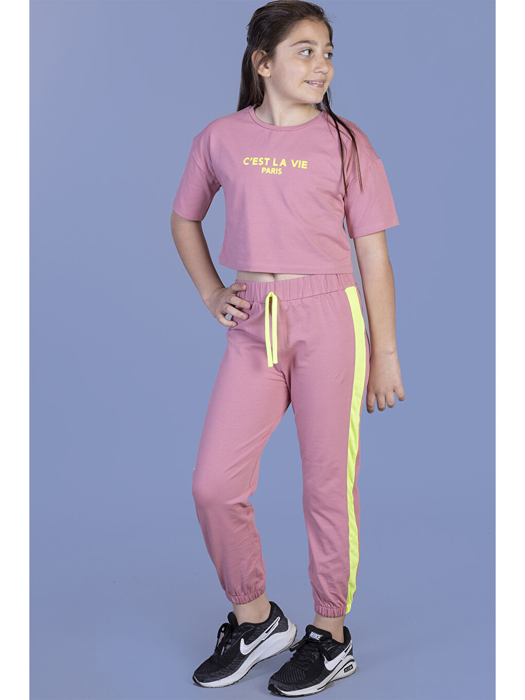 Pembe Kız Çocuk Crop Model Eşofman Takımı