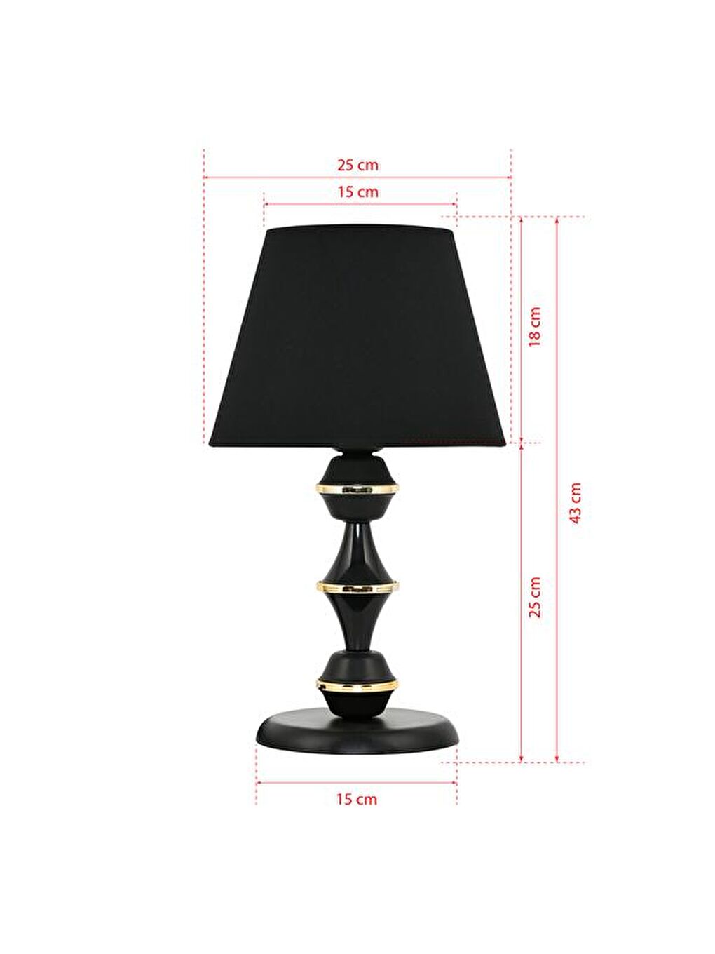 Berlin Metal Abajur - Siyah - 43x25x25 cm-5