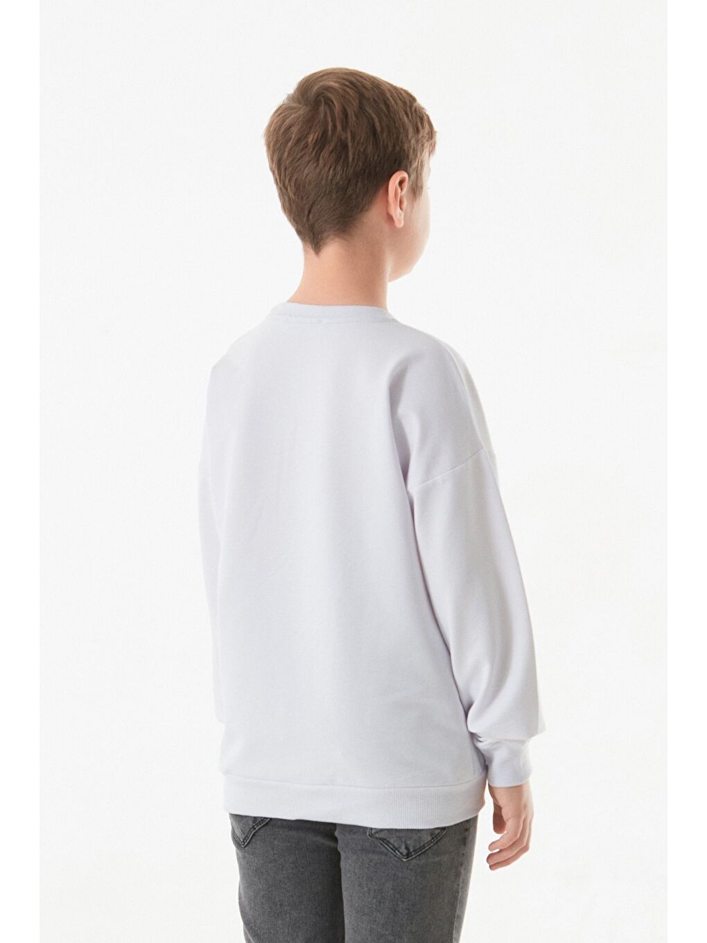 Beyaz Kıng Baskılı Bisiklet Yaka Erkek Çocuk Sweatshirt-2