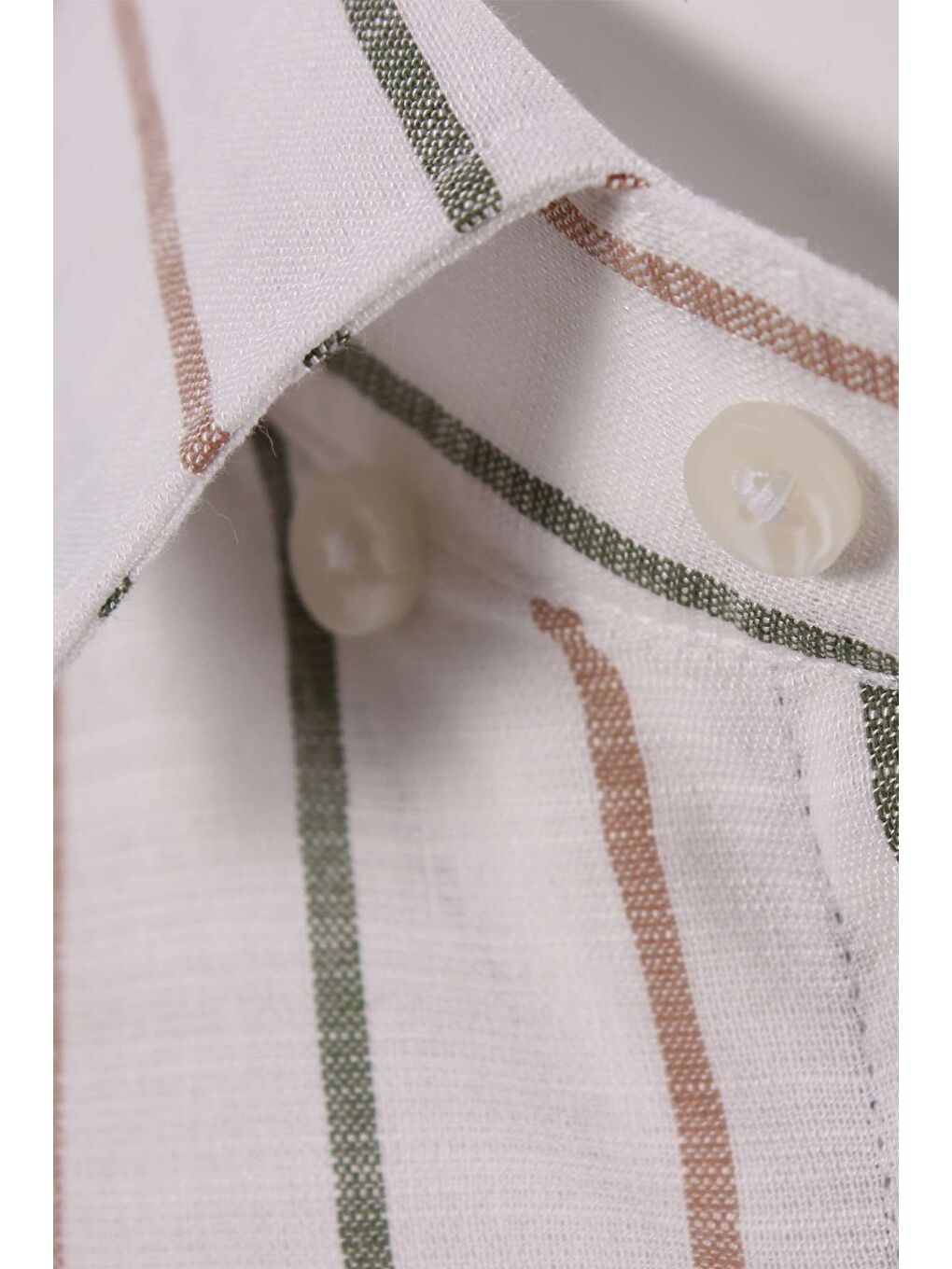 Yeşil İnce Çizgili Dynamic Fit Uzun Kollu Gömlek-1