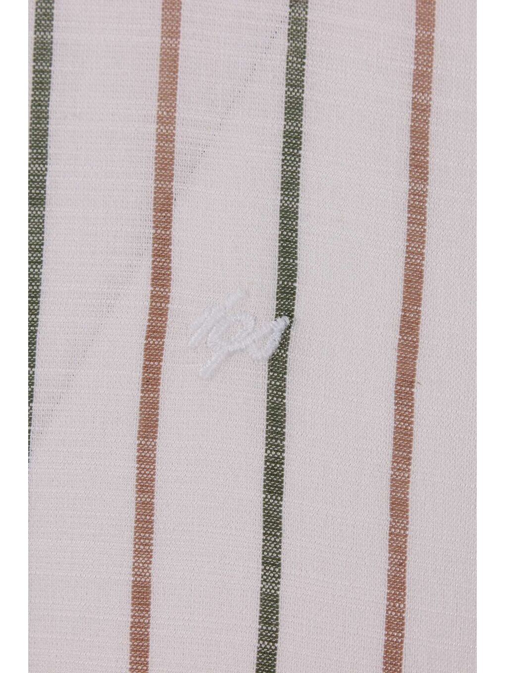 Yeşil İnce Çizgili Dynamic Fit Uzun Kollu Gömlek-2