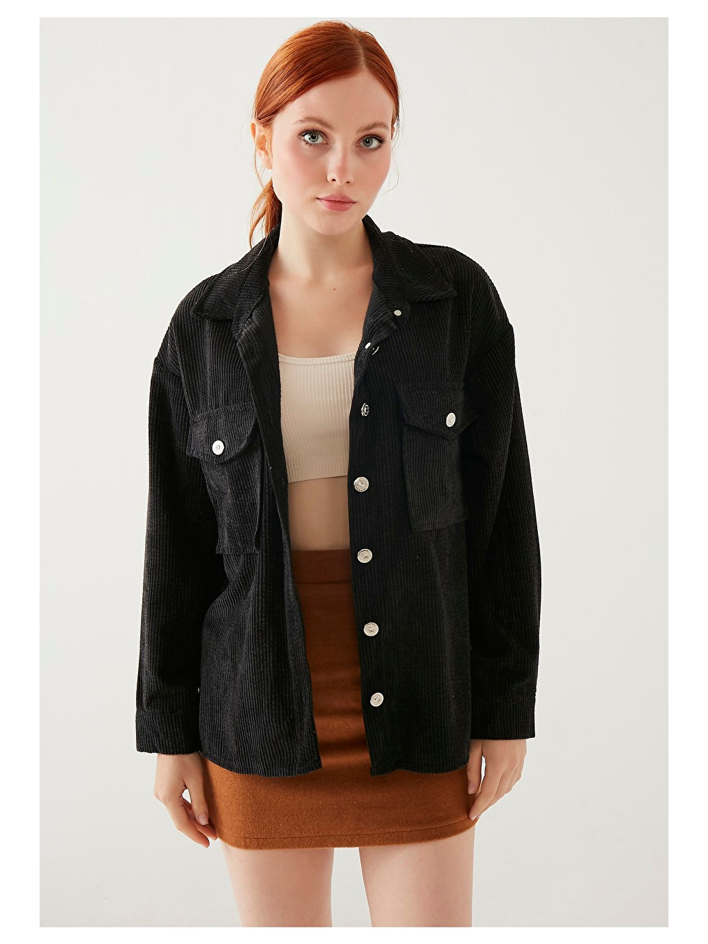 Kadın Siyah Kadife Gömlek-2