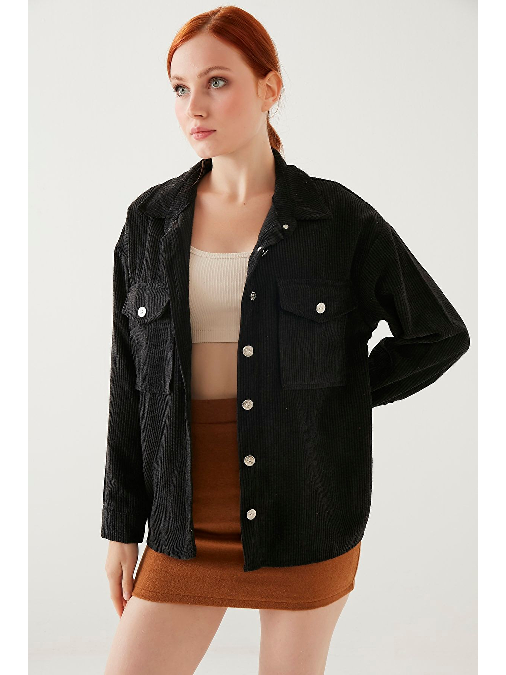 Kadın Siyah Kadife Gömlek-3