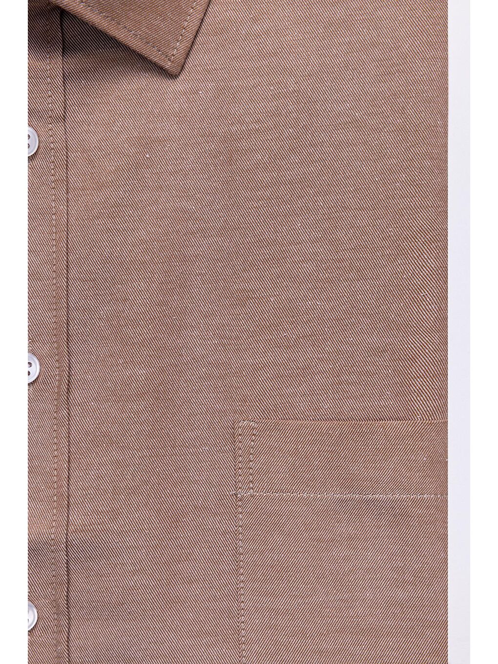 Bej Büyük Beden Uzun Kollu Düğmeli Yaka Pamuklu Kolay Ütü Düz Erkek Gömlek-2