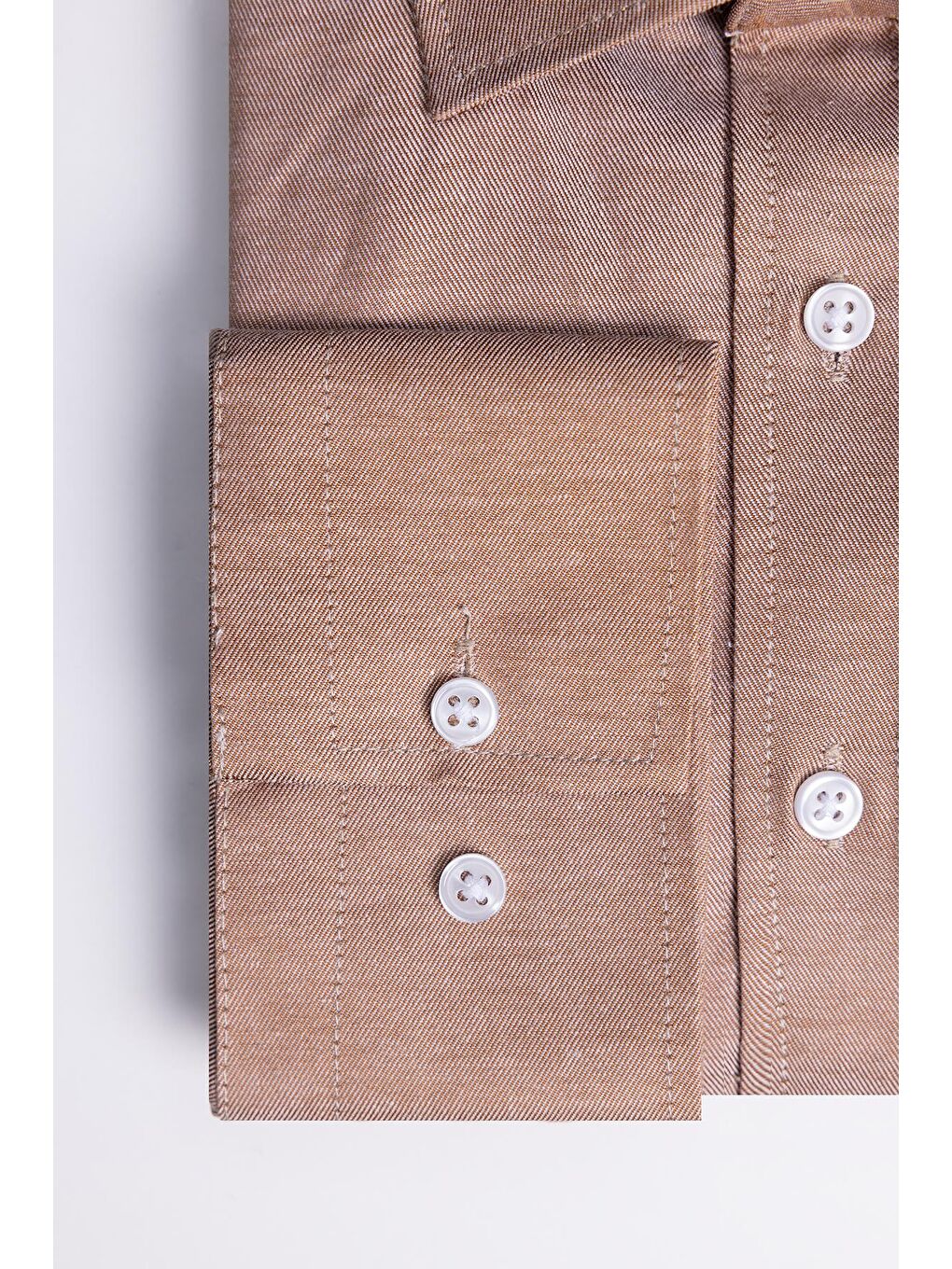 Bej Büyük Beden Uzun Kollu Düğmeli Yaka Pamuklu Kolay Ütü Düz Erkek Gömlek-3