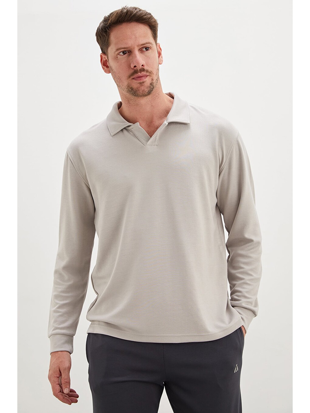 Gri Basic Apaş Yaka Modal Sweatshirt-1