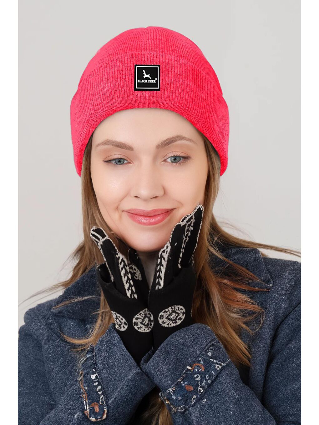 Black Deer Pembe Unisex Kışlık Bere Düz Logolu Yumuşak Triko Basic Akrilik Beanie - 1