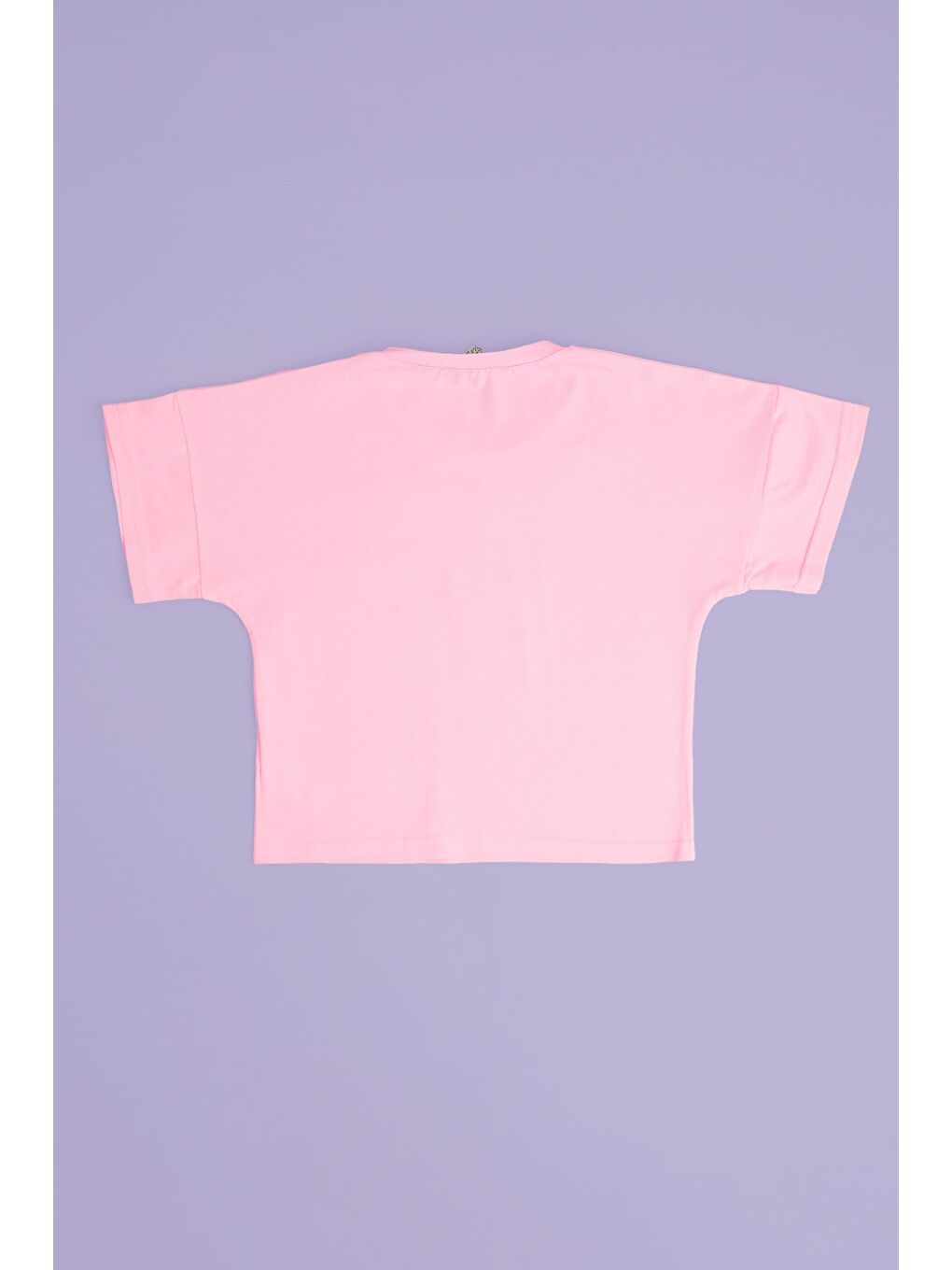 Pembe Kurdele Kabartma Baskılı Kız Çocuk Crop Tişört-1