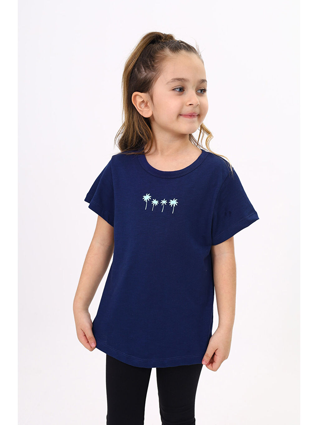 Lacivert Kız Çocuk Baskılı Tişört