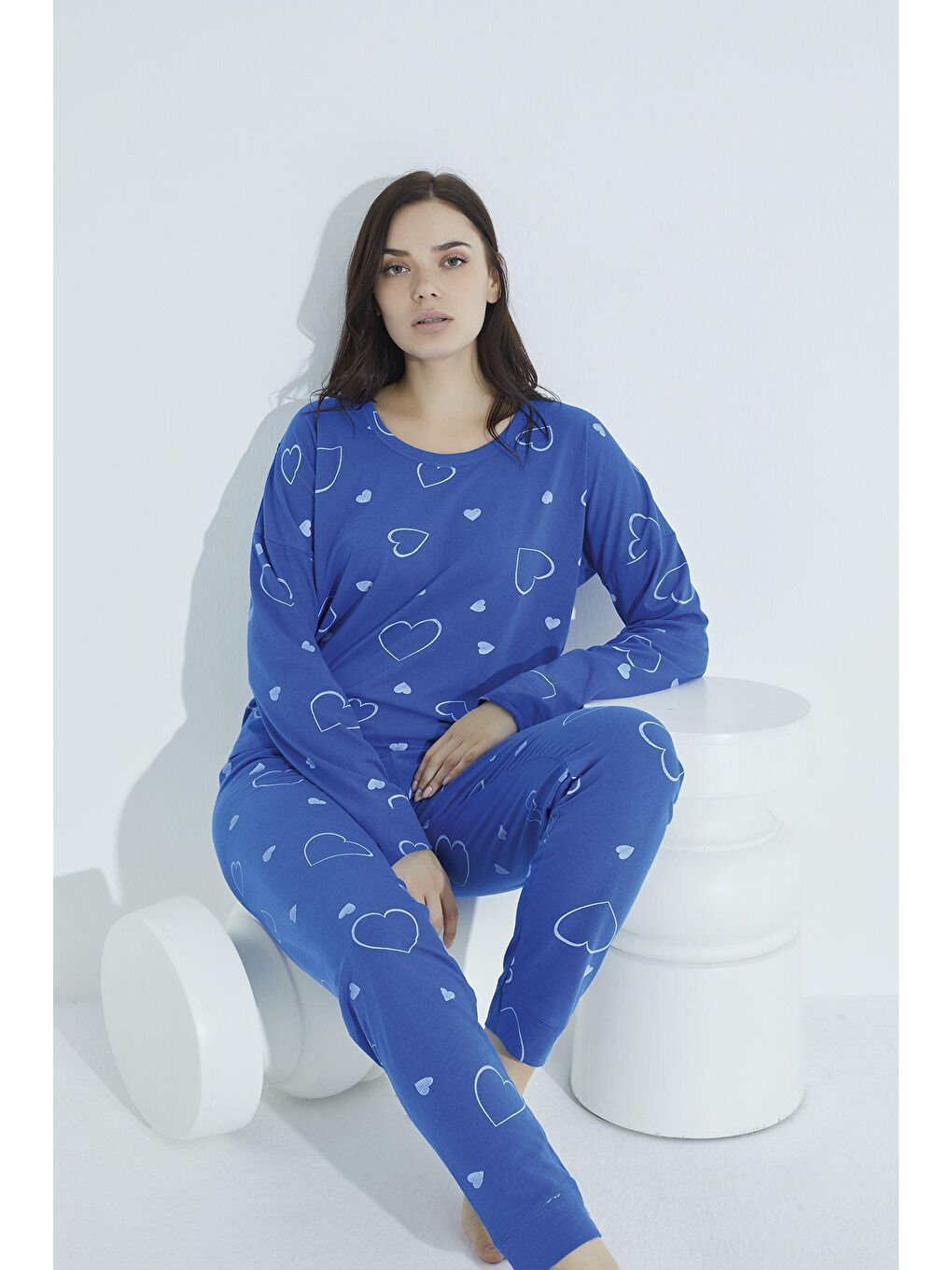 ELİTOL Saks Desenli Pijama Takim 957 -2