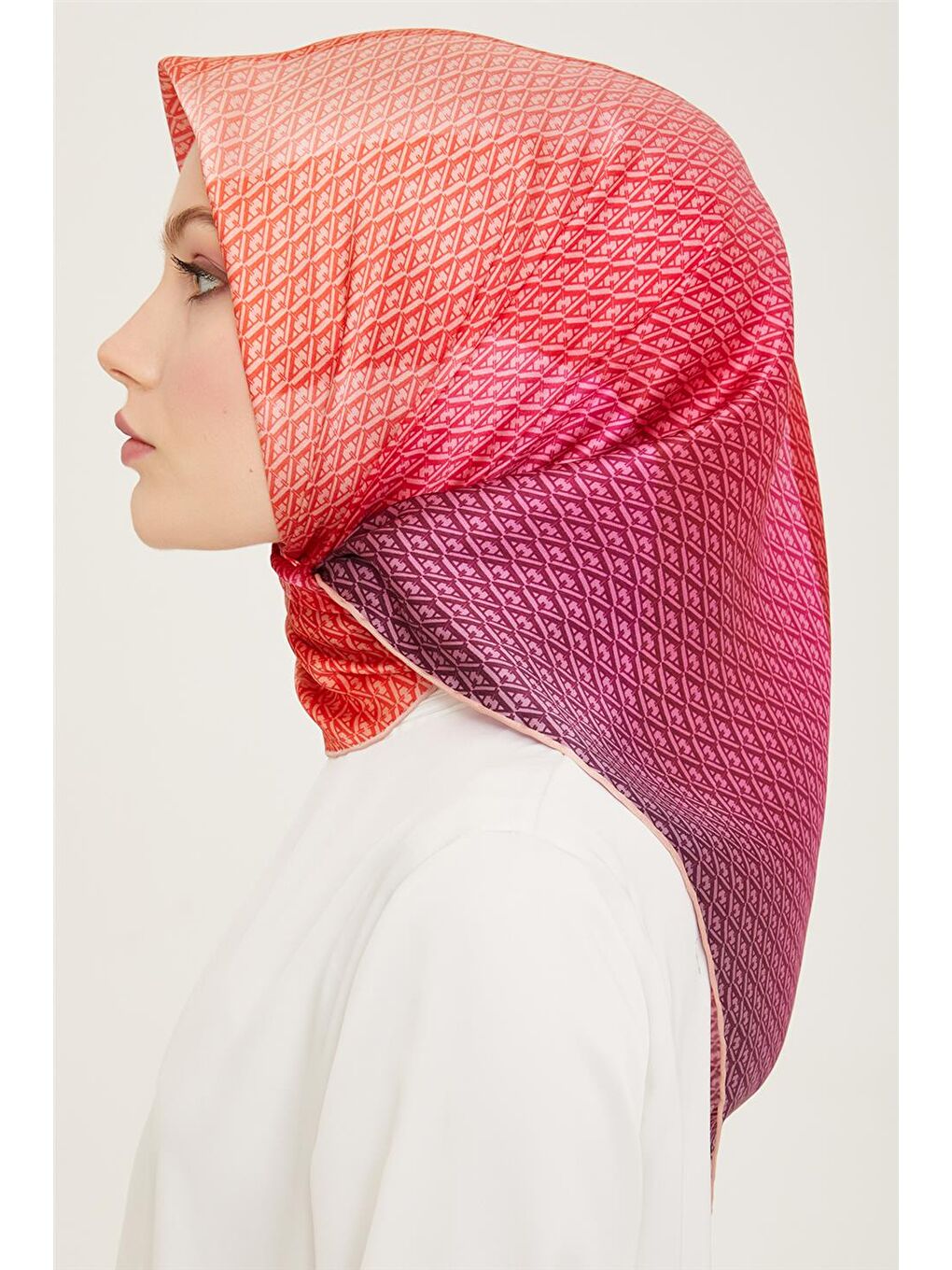 Turuncu Monogram Desenli Twill İpek Eşarp 24Ya9104 52 52-2