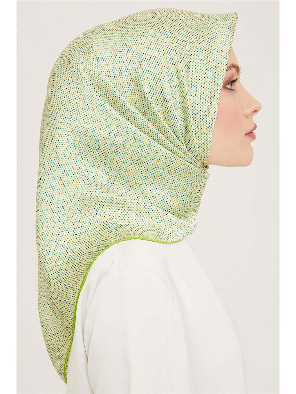 Yeşil Geometrik Desenli Twill İpek Eşarp 24Ya9113 35 01-1