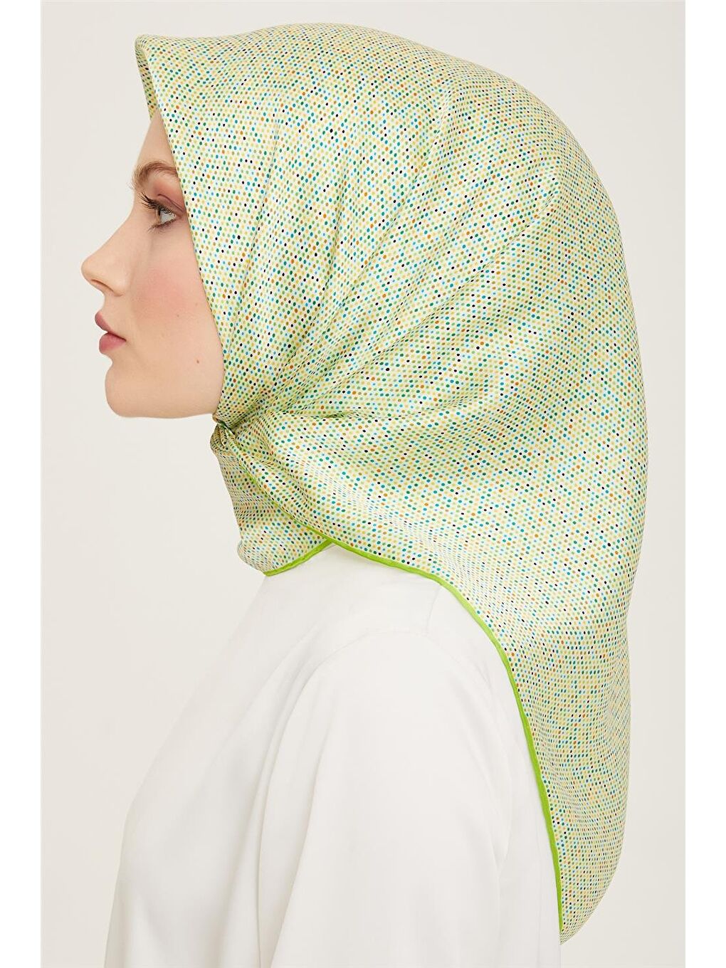 Yeşil Geometrik Desenli Twill İpek Eşarp 24Ya9113 35 01-2