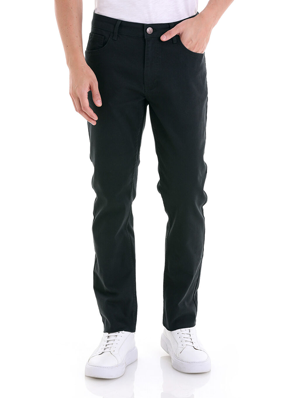 Haki Siyah Regular Fit Düz 5 Cep Pamuklu Jean Pantolon