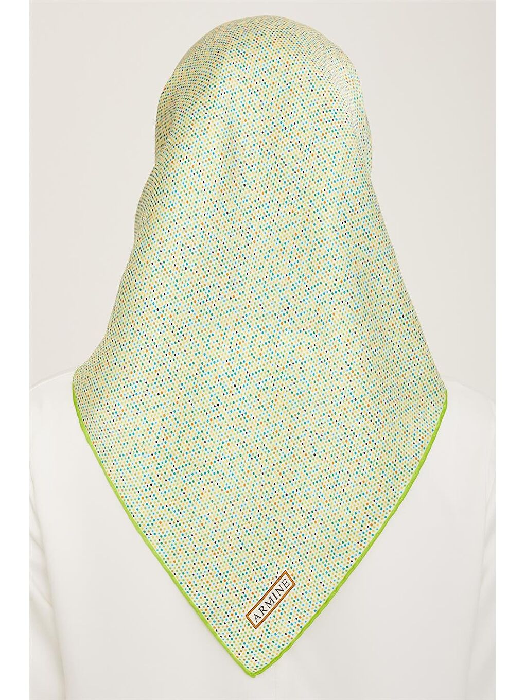 Yeşil Geometrik Desenli Twill İpek Eşarp 24Ya9113 35 01-3