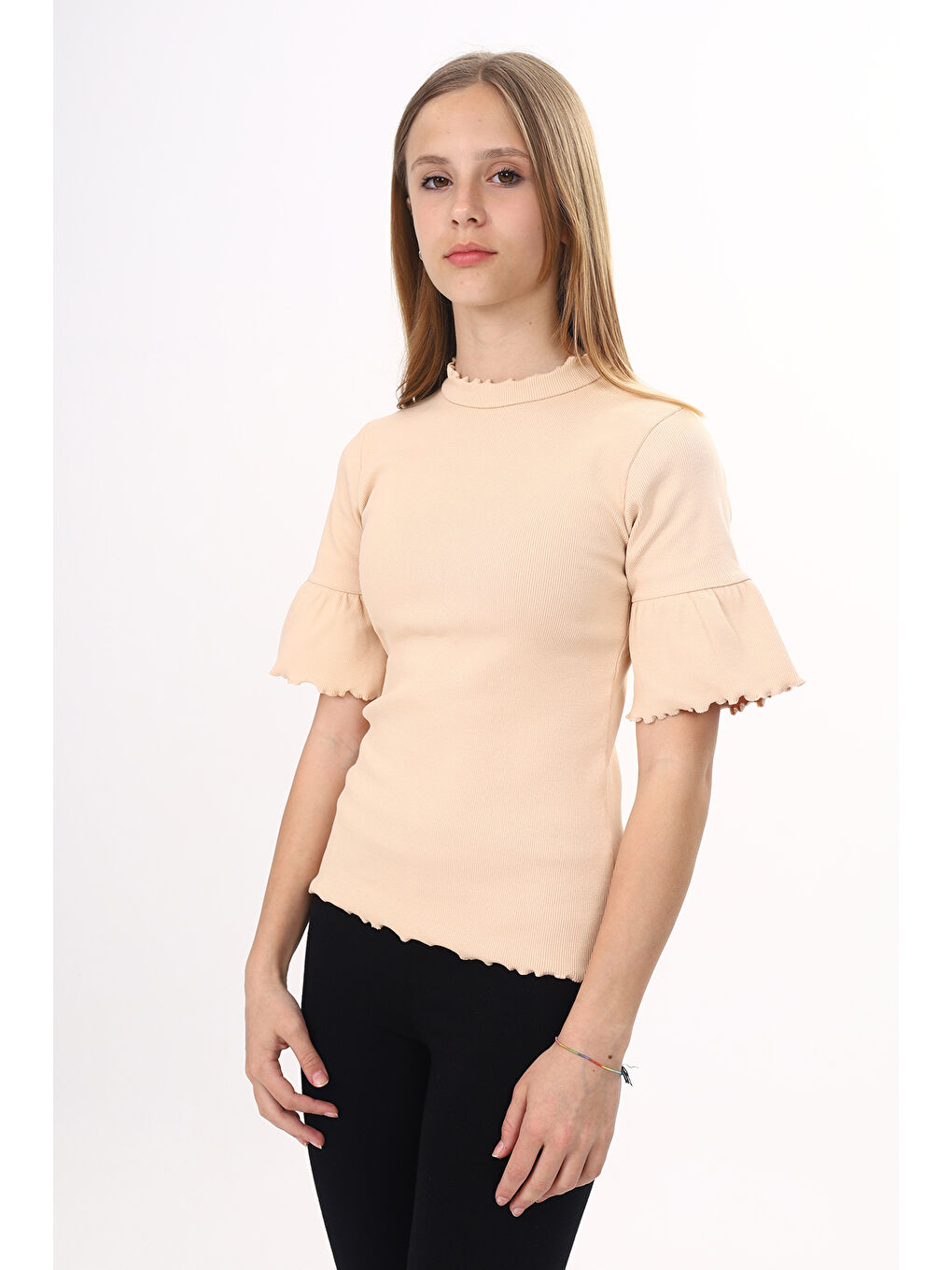 Bej Kız Çocuk Okul Tişört-2