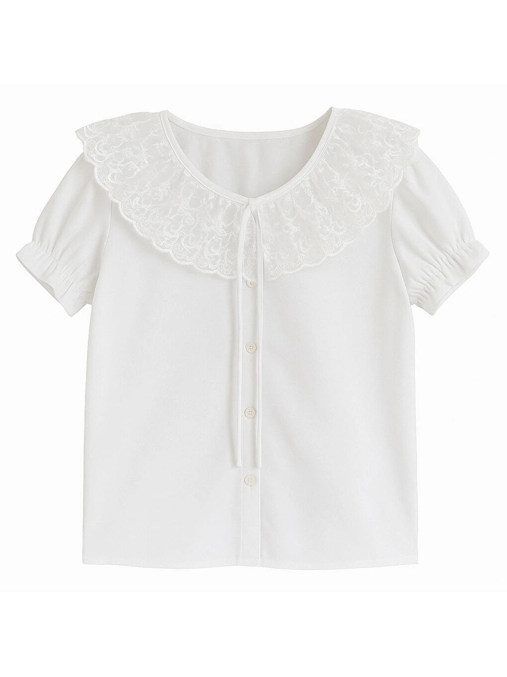 Beyaz Kısa Kol Düz Kız Çocuk Gömlek 6995